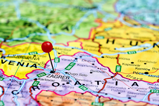 istock Zagreb pinned on a map of europe 525380593