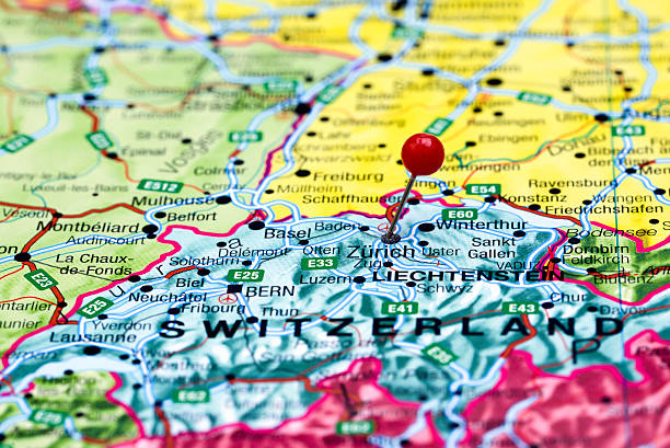Closeup vintage map featuring Liechtenstein and Säntis.