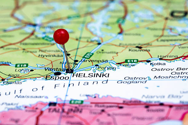 istock Helsinki pinned on a map of europe 525381515