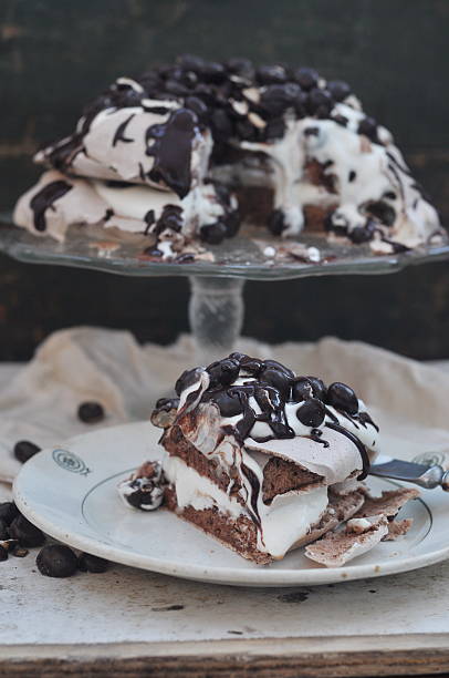 istock Chocolate Pavlova with chocolate sauce, selective focus 525381731