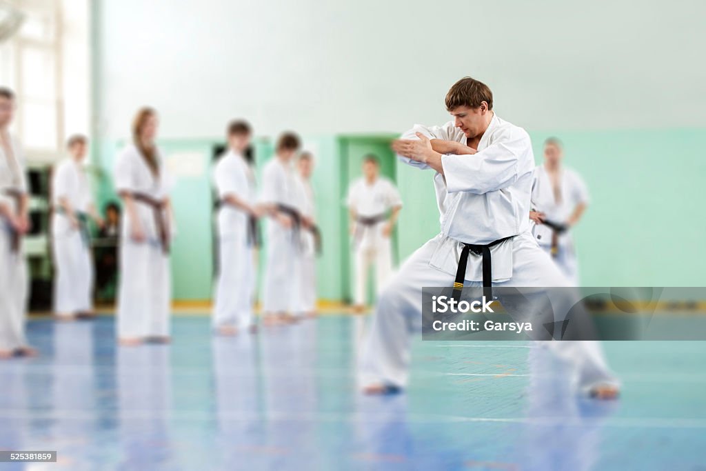 Lesson in karate school Lesson in karate school for adults and children Karate Stock Photo