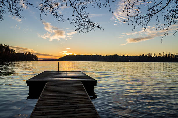 istock Lake with a pier in the sunset 525383899