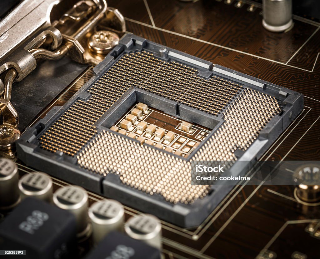 Modern motherboard Modern socket motherboard for a home computer Business Stock Photo