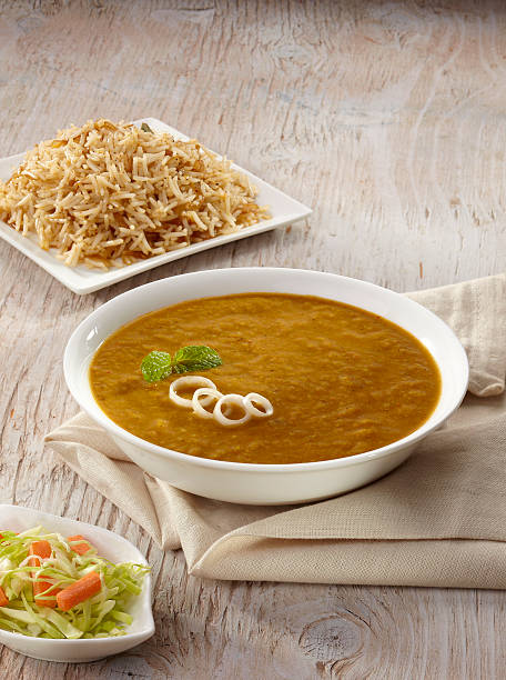 Dhansak curry with brown rice, India stock photo