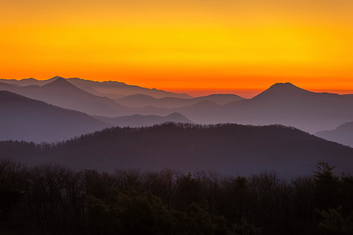 Sunset in the Blue Ridge Mountains of Tennessee at the Unaka Mountain Overlook.