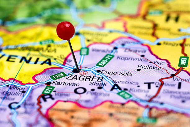 istock Zagreb pinned on a map of europe 525419083