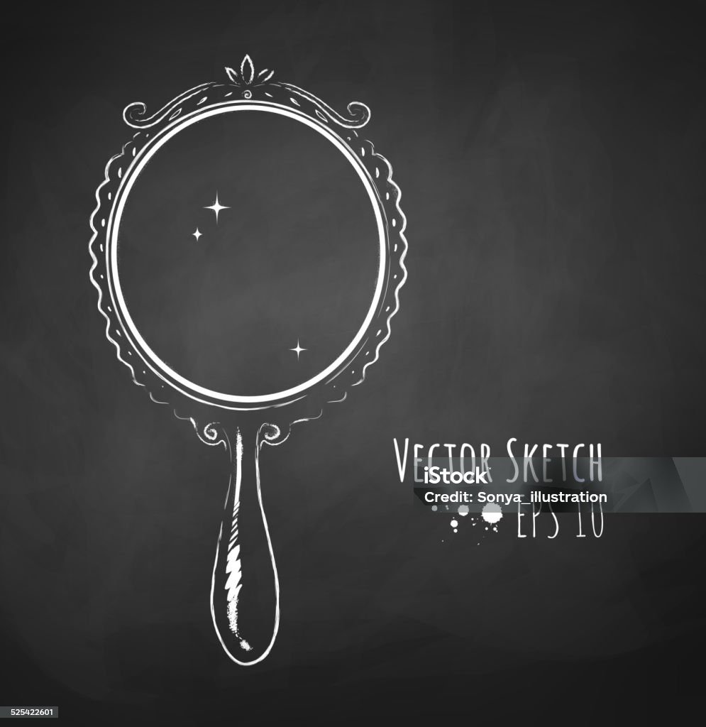 Chalked vector sketch of vintage mirror. Chalked vector sketch of vintage mirror. Isolated. Hand Mirror stock vector