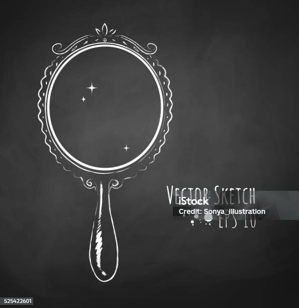Chalked Vector Sketch Of Vintage Mirror Stock Illustration - Download Image Now - Hand Mirror, Drawing - Activity, Mirror - Object