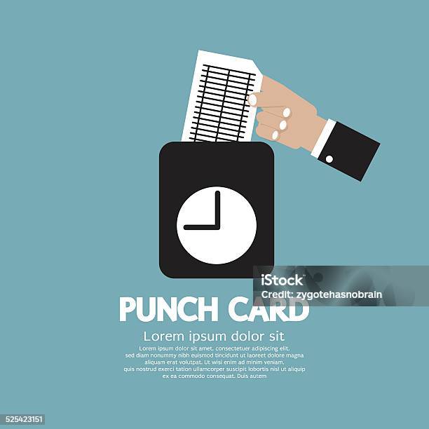 Worker Using Punch Card For Time Check Vector Illustration Stock Illustration - Download Image Now