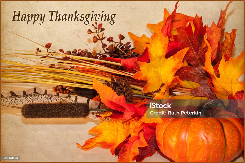 Happy Thanksgiving Card A Happy Thanksgiving card, with autumn decorations and text Autumn Stock Photo
