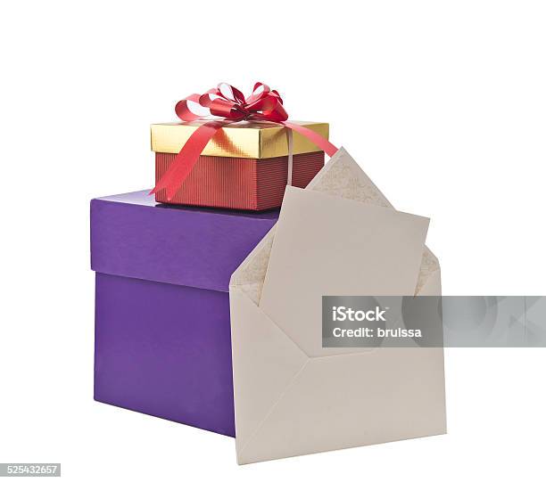 Gift Box And Note Stock Photo - Download Image Now - Birthday, Birthday Present, Cardboard