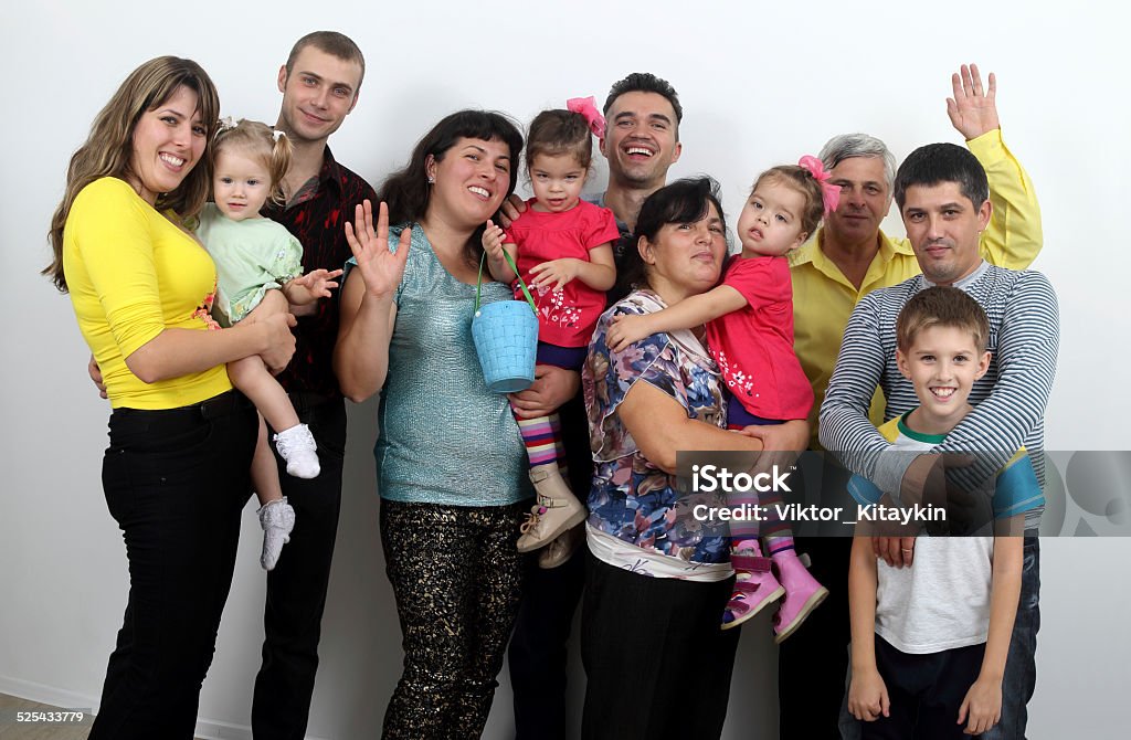 The big family. Family from eleven persons of different generations. Active Seniors Stock Photo