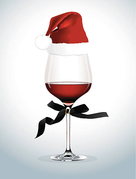 Vector of Wine glass with Santa hat Vector of Wine glass with Santa hat lineup stock illustrations