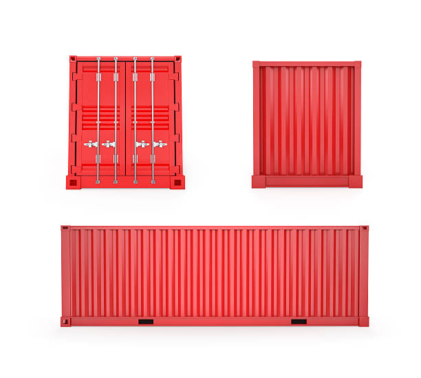 red container, clipping path - red shipping freight transportation cargo container stock-fotos und bilder