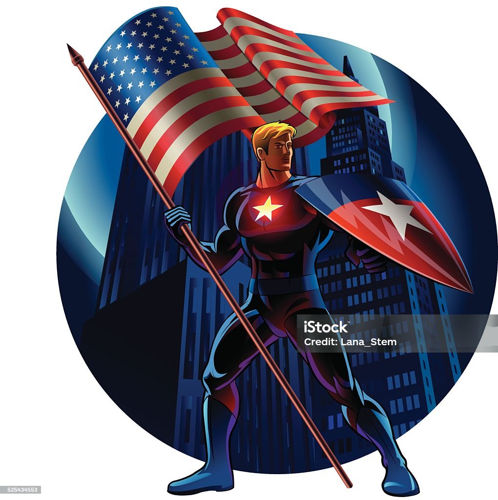 Superhero with the American flag. Vector illustration Superhero with shield and American flag Shield stock vector