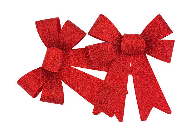 istock Two red holiday ribbons 525435027