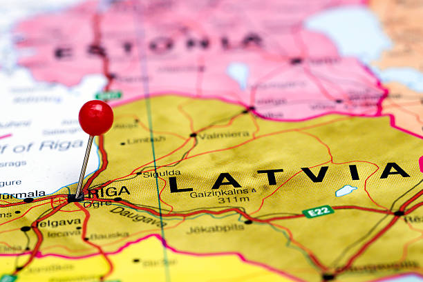 istock Riga pinned on a map of europe 525435485