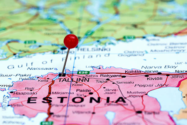 istock Tallinn pinned on a map of europe 525435525
