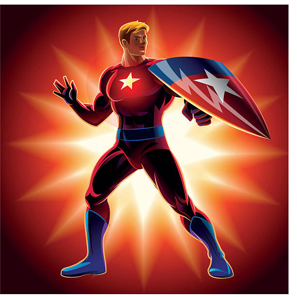 Superhero with the shield. Vector illustration Superhero with the shield revenge stock illustrations