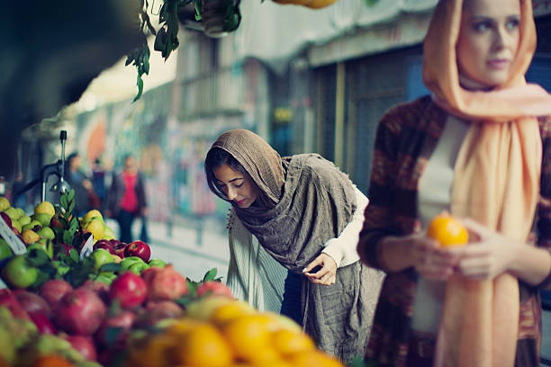 Two Turkish Women Enjoying Shopping stock photo