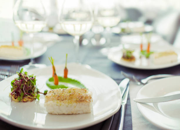 istock Close up of fancy fish meal on table 525440969