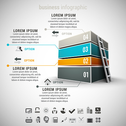Vector illustration of business infographic made of blocks and ladder. EPS10.