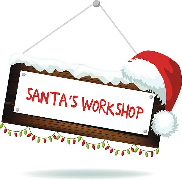 Vector illustration of Cartoon Santa’s workshop sign isolated