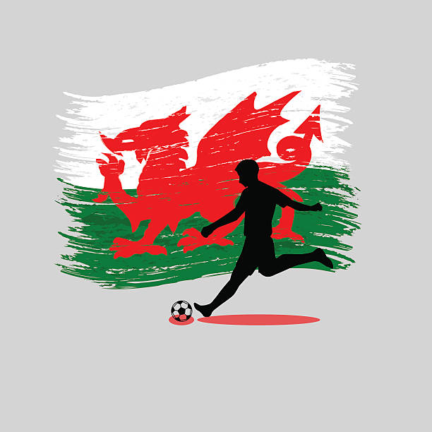 Soccer Player action with Wales flag on background vector art illustration