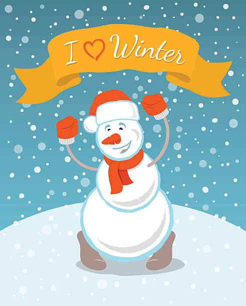 счастливый снеговик с лентой - invitation decoration frost placard stock illustrations