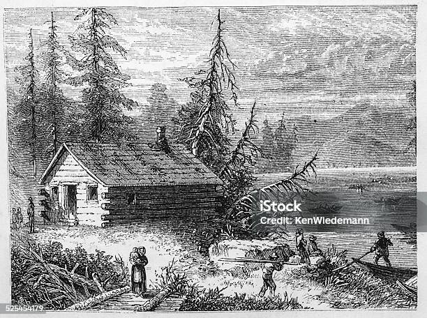 Church In The Wilderness Stock Illustration - Download Image Now - Log Cabin, Etching, Lake