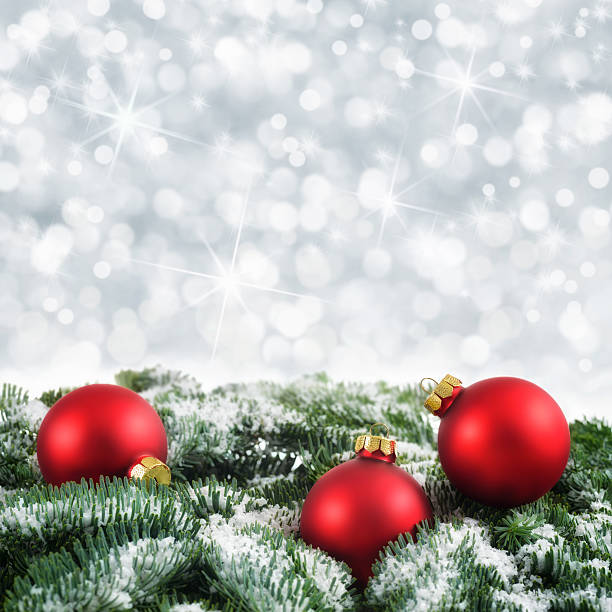 istock Red, green and silver Christmas background 525456071