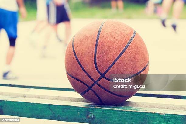 Basketball Ball On A Bench Stock Photo - Download Image Now - Adult, Basketball - Ball, Basketball - Sport