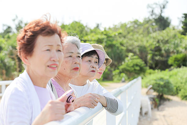 Elderly people are looking at the landscape