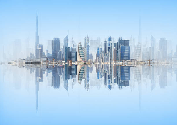 istock Abstract design of Dubai skyline reflected,  seen from old town 525470764