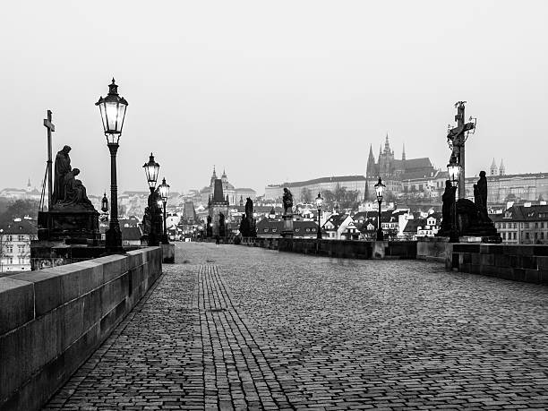 Charles Bridge and Prague Castle before sunrise