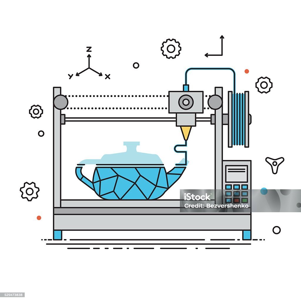 3D Printer lines design vector illustration 3D Printer lines design vector illustration. The printing process on the 3D printer Flat design with icon set. Three Dimensional stock vector