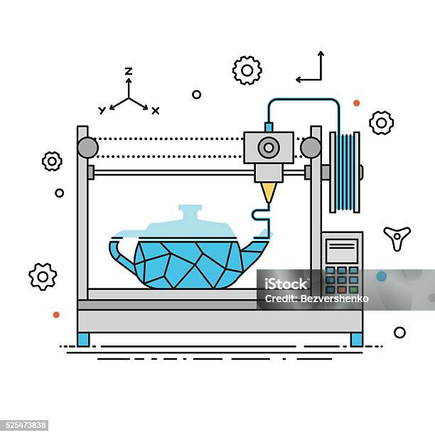 3d Printer Lines Design Vector Illustration Stock Illustration - Download Image Now - Three Dimensional, Printout, Track - Imprint