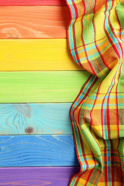 istock Napkin on colorful wooden table, close up 525473932