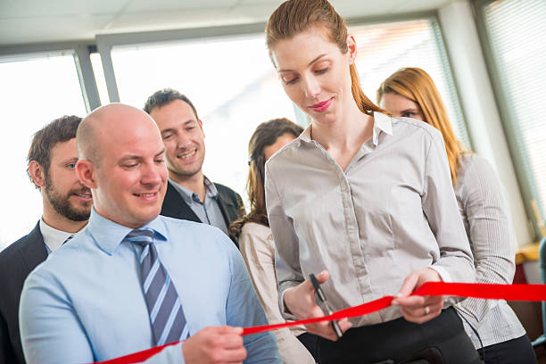istock Opening ceremony with ribbon cutting 525474284
