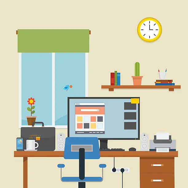 Vector illustration of Workplace in a room