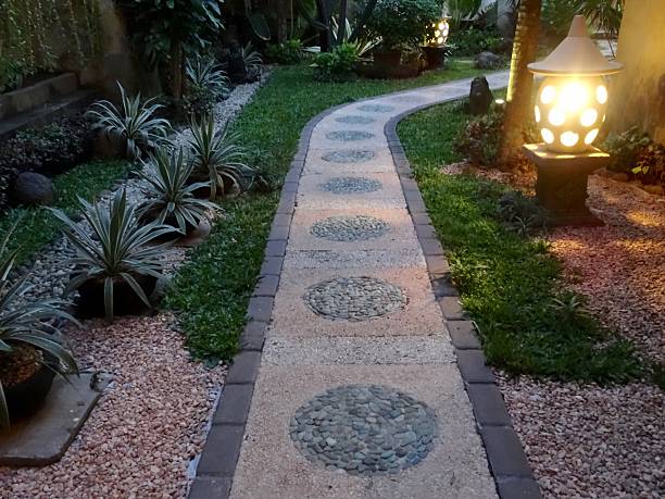 istock Winding path through pebble garden in the evening 525480744