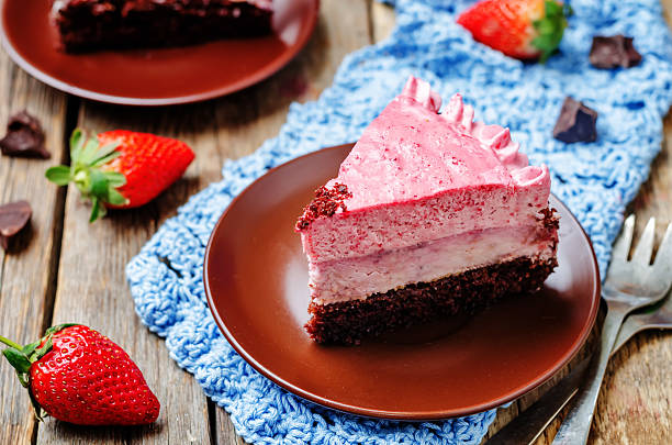 istock Strawberry mousse brownie cake 525484170
