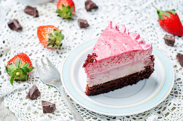 istock Strawberry mousse brownie cake 525484190
