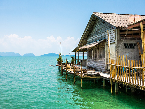 Old Town, Koh Lanta, Thailand - April 25, 2016: Over Water Stilt House Traditional Fishing Thailand