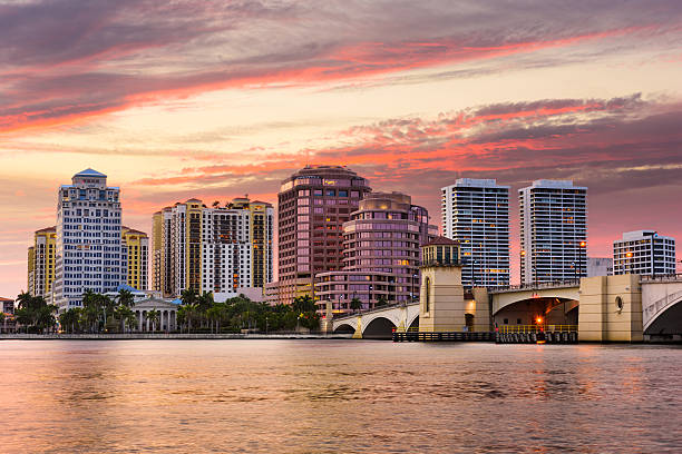 West Palm Beach Florida West Palm Beach, Florida, USA skyline on the Intracoastal Waterway. west palm beach stock pictures, royalty-free photos & images