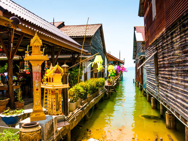Old Town, Koh Lanta, Thailand - April 25, 2016: Over Water Restaurant Lanterns Spirit House