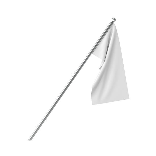 istock White blank flag hanging in a calm state. Isolated on 525494266