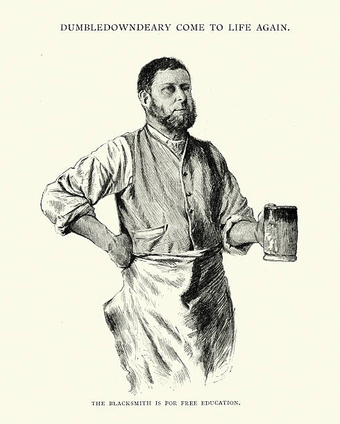 Victorian blacksmith drinking beer from a tankard Vintage engraving of a Victorian blacksmith drinking beer from a tankard. 1892 pub illustrations stock illustrations