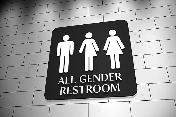 All Gender Restroom A sign on a wall for "All Gender Restroom" with symbols for men, trans and women. LGBT issue. gender identity stock pictures, royalty-free photos & images