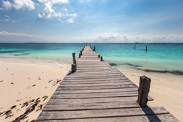 istock Wooden pier on caribbean beach 525498533